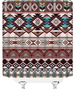 Retro Tribal Shower Curtain - Vintage Navajo Geometric Pattern for Bohemian Bathroom Decor