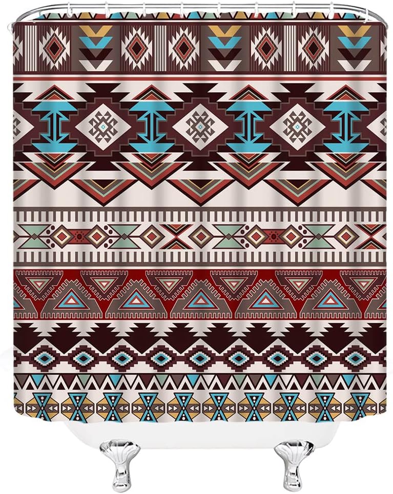 Retro Tribal Shower Curtain - Vintage Navajo Geometric Pattern for Bohemian Bathroom Decor