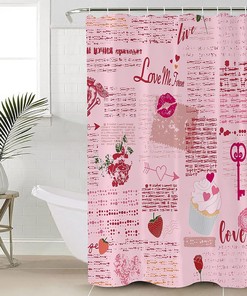 Retro Valentine's Day Shower Curtain, Pink Red Love Heart for Bathroom Decor