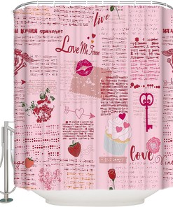 Retro Valentine's Day Shower Curtain, Pink Red Love Heart for Bathroom Decor