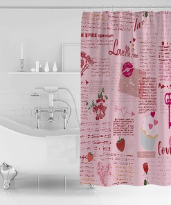Retro Valentine's Day Shower Curtain, Pink Red Love Heart for Bathroom Decor