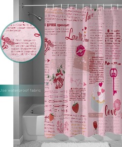 Retro Valentine's Day Shower Curtain, Pink Red Love Heart for Bathroom Decor