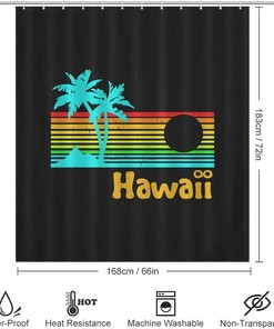 Retro Vintage Hawaii Shower Curtain Printed Bathroom Fabric Home Decor