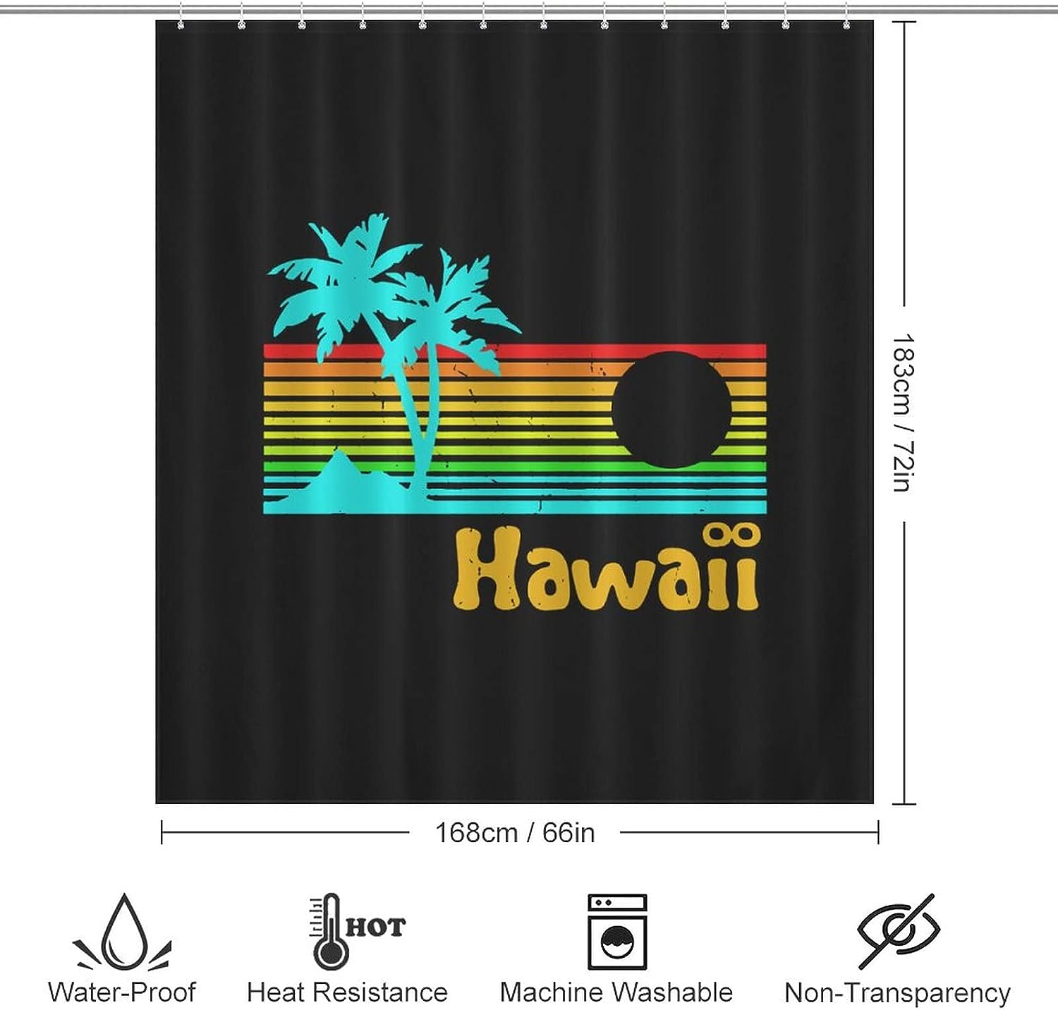 Retro Vintage Hawaii Shower Curtain Printed Bathroom Fabric Home Decor