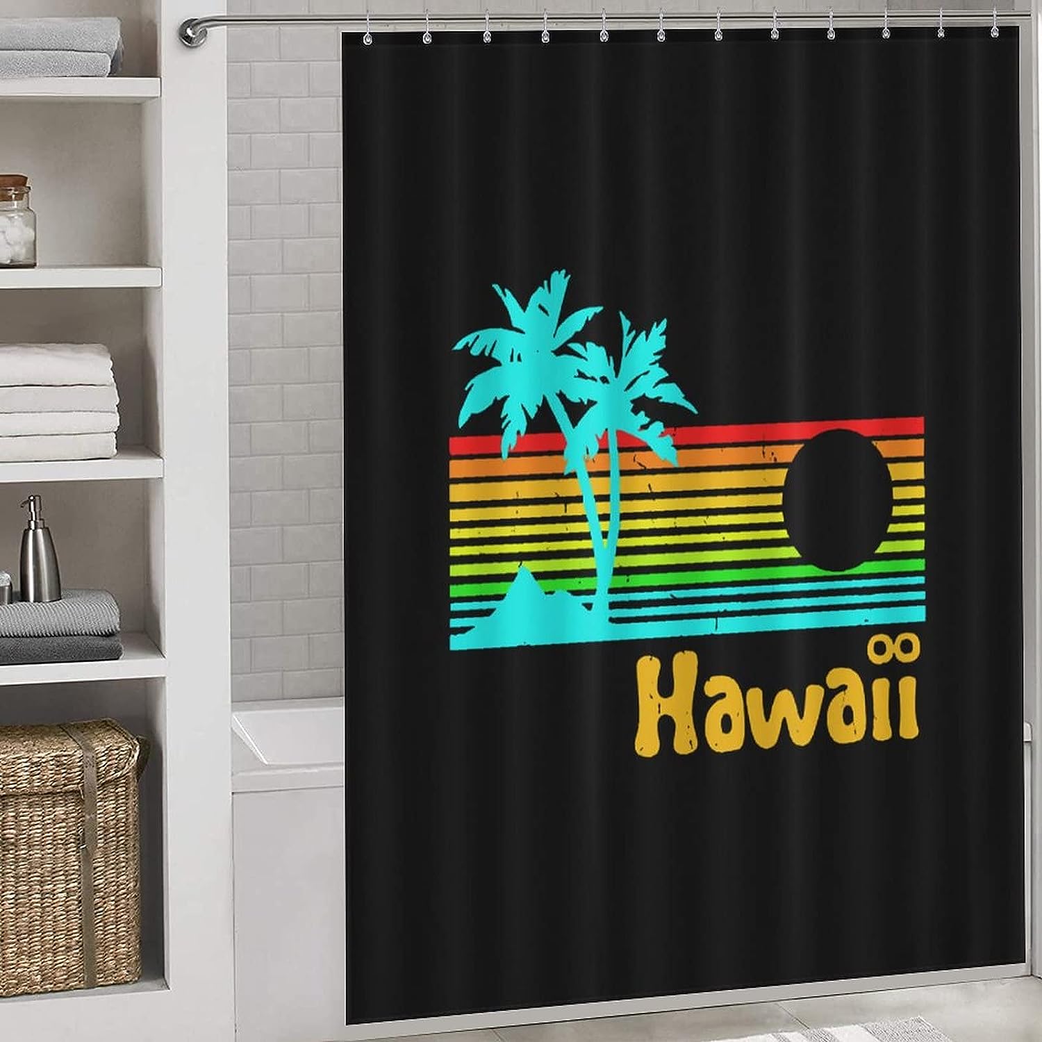 Retro Vintage Hawaii Shower Curtain Printed Bathroom Fabric Home Decor