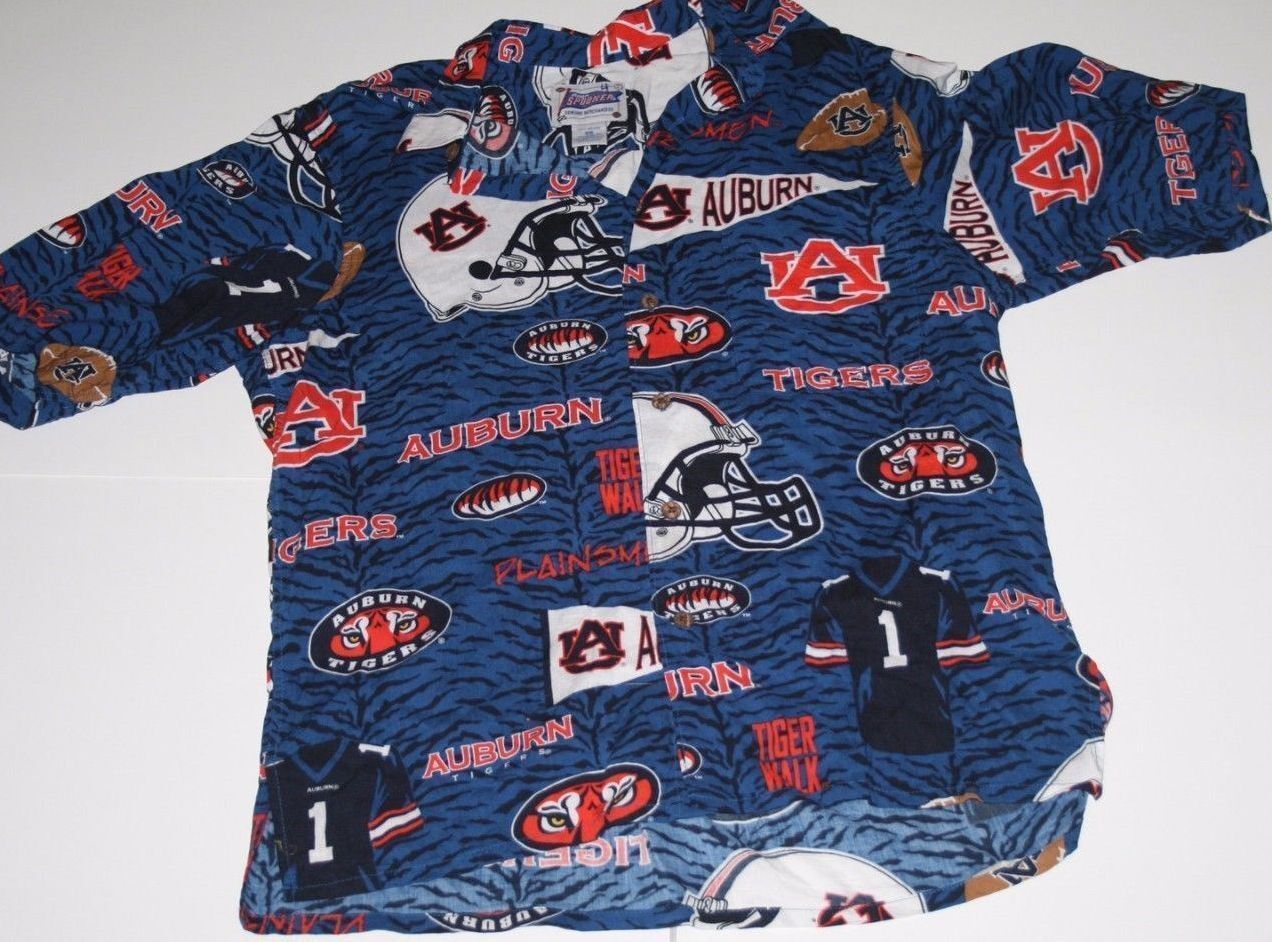 Reyn Spooner Auburn Tigers NCAA Football Hawaiian Rayon Button Shirt Mens Small