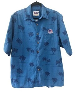 Reyn Spooner Mens Sz L Blue Hawaiian Camp Shirt Boise State Broncos