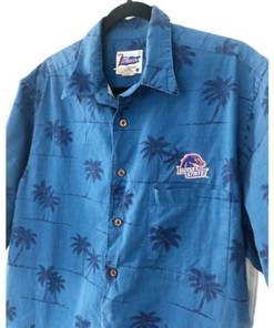 Reyn Spooner Mens Sz L Blue Hawaiian Camp Shirt Boise State Broncos