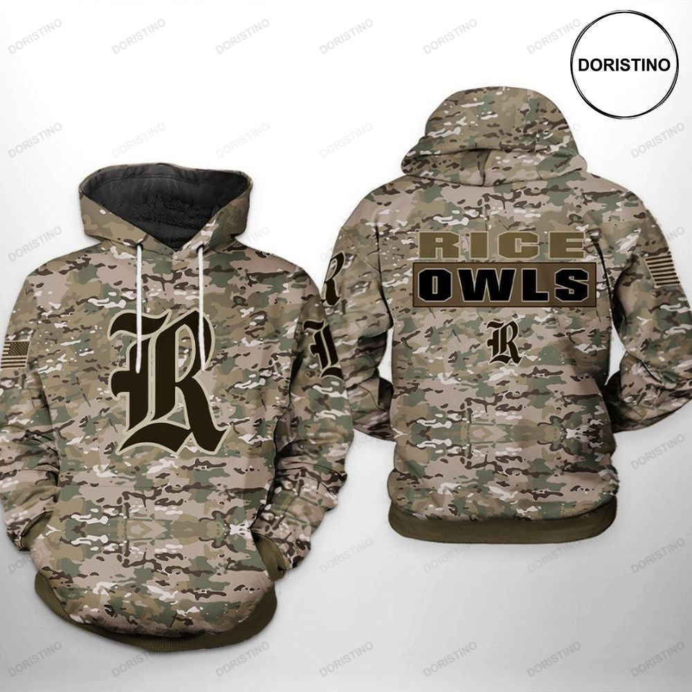 Rice Owls NCAA Camo Veteran 3D Hoodie