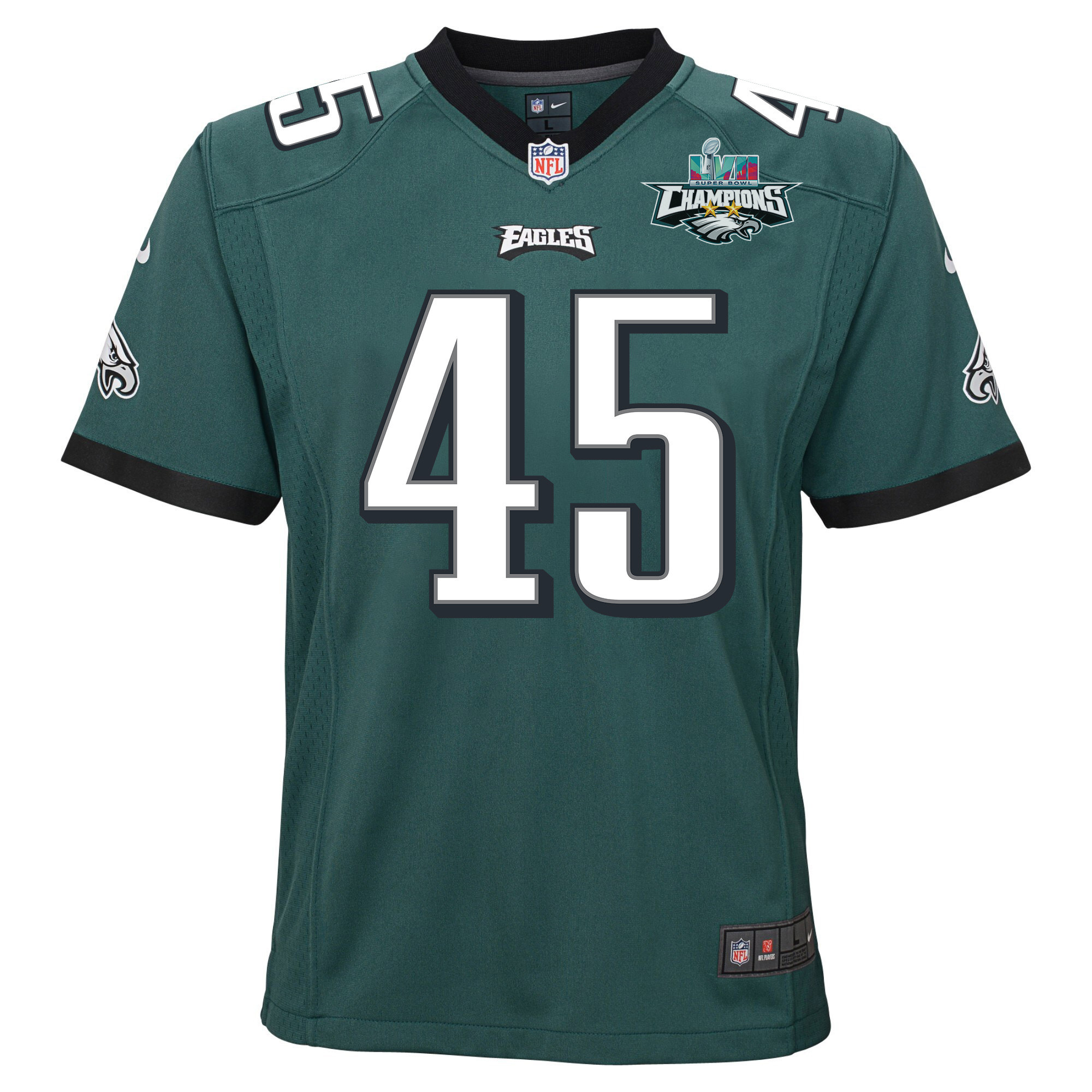 Rick Lovato 45 Philadelphia Eagles Super Bowl LVII Champions 2 Stars 2 Stars Youth Game Jersey - Black