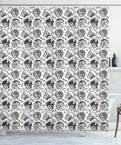 Rider Skull Pattern Print Shower Curtain for Edgy Bathroom Decor