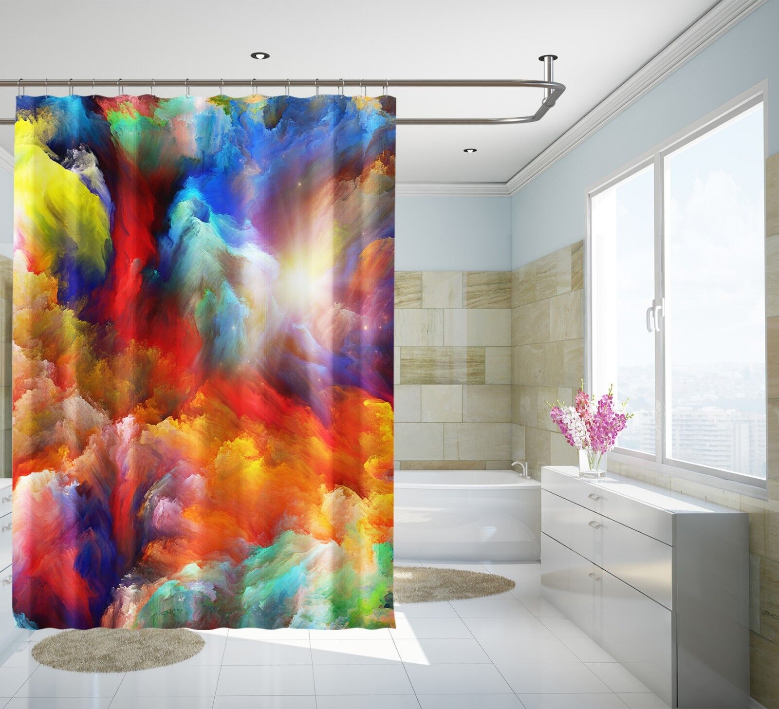 Rise and Shine - Sun Shower Curtain - Waterproof for Bathroom Decor