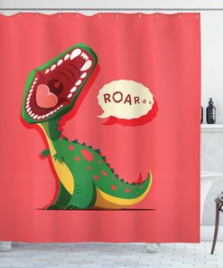 Roaring Dinosaur Cartoon Animal Shower Curtain, Home Decor