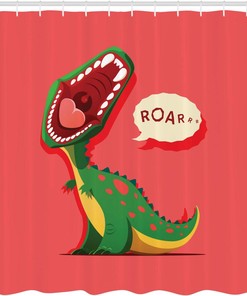 Roaring Dinosaur Cartoon Animal Shower Curtain, Home Decor