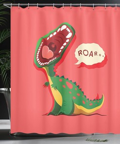 Roaring Dinosaur Cartoon Animal Shower Curtain, Home Decor