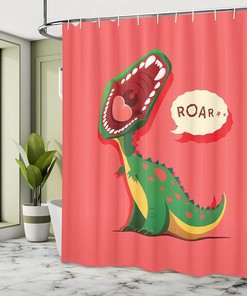 Roaring Dinosaur Cartoon Animal Shower Curtain, Home Decor