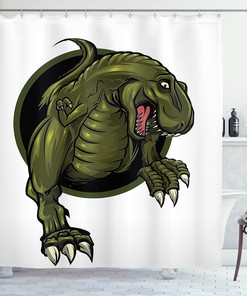 Roaring T-rex Shower Curtain, Mascot Animal Horror Wilderness Extinct Cloth Fabric Bathroom Decor, Home Decor