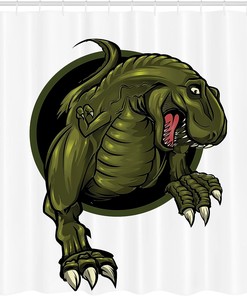 Roaring T-rex Shower Curtain, Mascot Animal Horror Wilderness Extinct Cloth Fabric Bathroom Decor, Home Decor