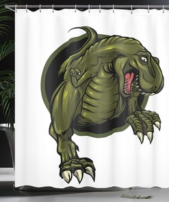Roaring T-rex Shower Curtain, Mascot Animal Horror Wilderness Extinct Cloth Fabric Bathroom Decor, Home Decor