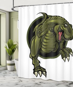 Roaring T-rex Shower Curtain, Mascot Animal Horror Wilderness Extinct Cloth Fabric Bathroom Decor, Home Decor