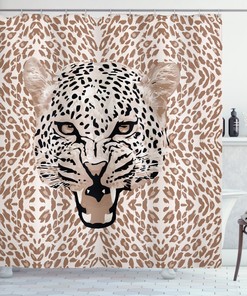 Roaring Wild Leopard African Shower Curtain for Jungle Bathroom Decor 