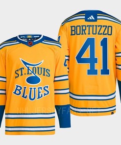 Robert Bortuzzo 41 Reverse Retro 2.0 2022 St. Louis Blues Yellow Jersey Primegreen