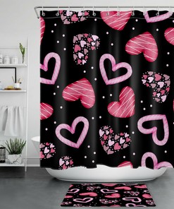 Romantic Abstract Love Hearts Shower Curtain for Valentine's Day Bathroom Decor