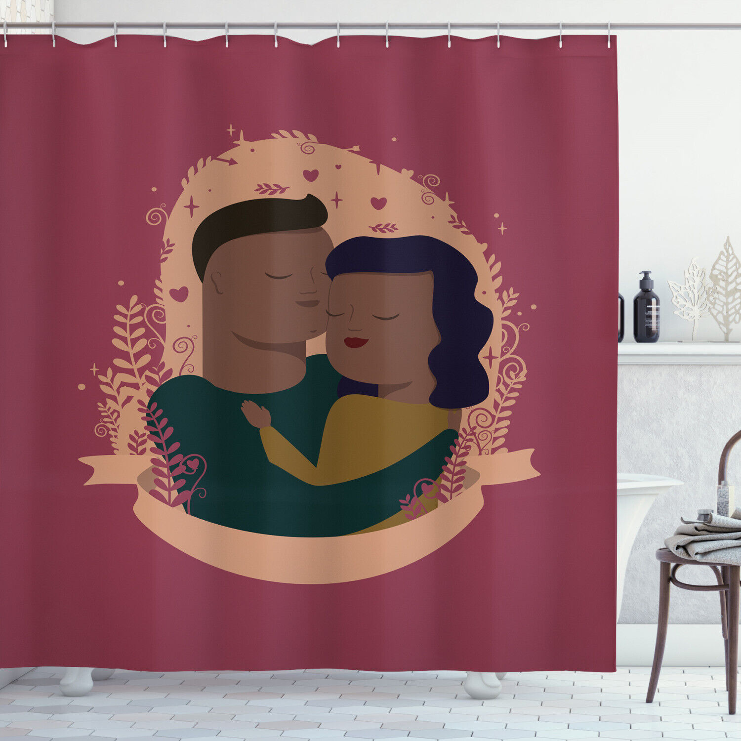 Romantic Family African American Shower Curtain - Love Themed Fabric Bath Decor