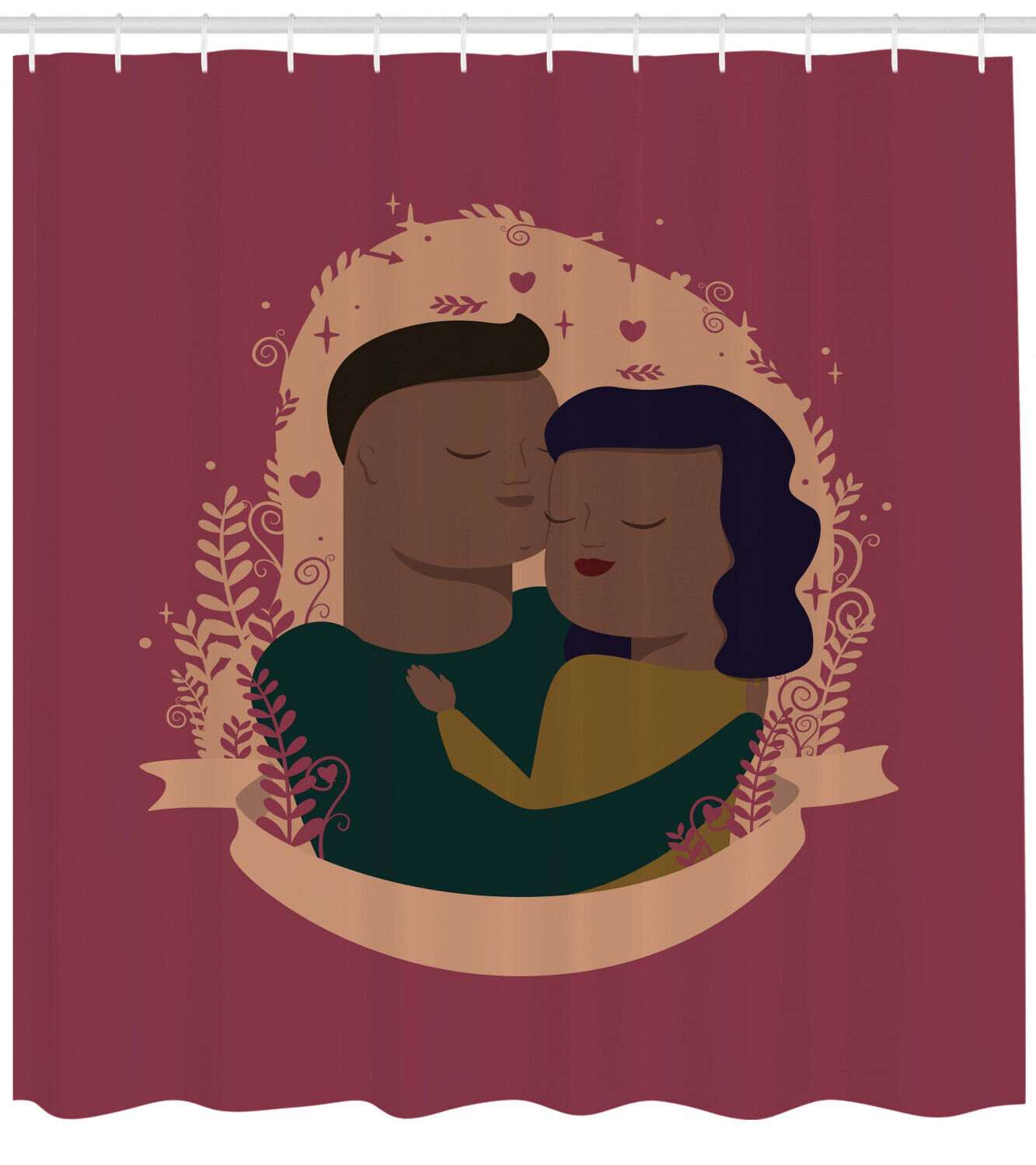 Romantic Family African American Shower Curtain - Love Themed Fabric Bath Decor