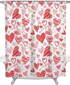 Romantic Love Heart Pink Red Shower Curtain for Valentine's Day Decor