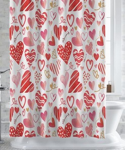 Romantic Love Heart Pink Red Shower Curtain for Valentine's Day Decor