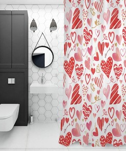 Romantic Love Heart Pink Red Shower Curtain for Valentine's Day Decor