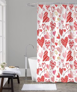 Romantic Love Heart Pink Red Shower Curtain for Valentine's Day Decor