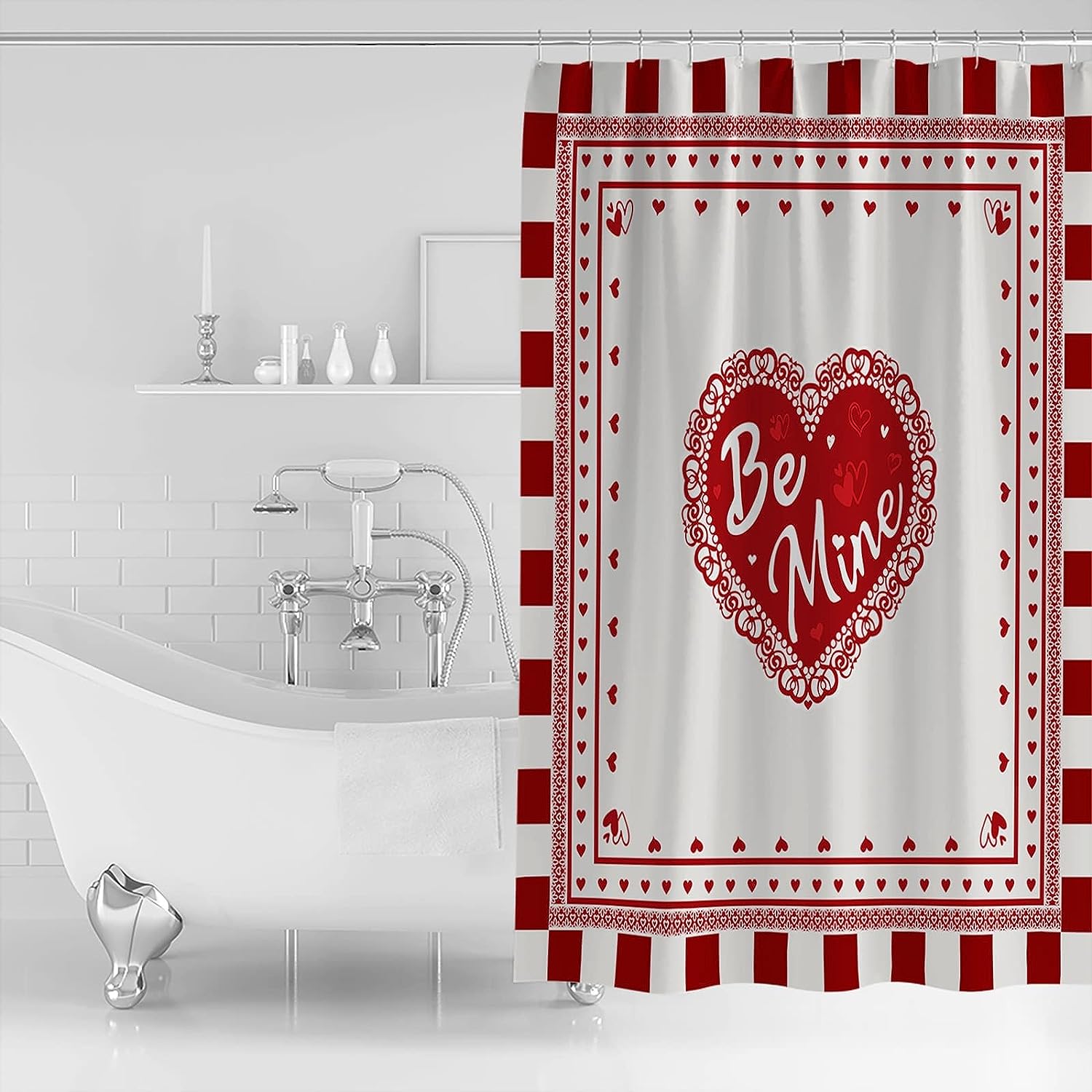 Romantic Love Hearts Chessboard Shower Curtain | Home Decor Bathroom Curtain