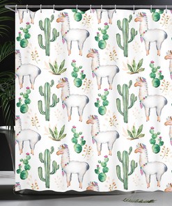 Romantic Mexico Shower Curtain, Tender Blossoms and Barren Heath Natural Vegetation Print for Bathroom Decor, Green Coral Lavender