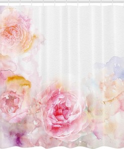 Romantic Victorian Flowers Shower Curtain, Nature Garden Image Cloth Bathroom Decor, Pale Pink Hot Pink