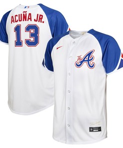 Ronald Acuna Jr. 13 Jersey, Atlanta Braves 2023 City Connect Youth Jersey - White