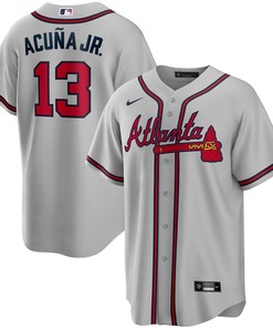 Ronald Acuna Jr. 13 Jersey, Atlanta Braves Road Player Name Men Jersey - Gray