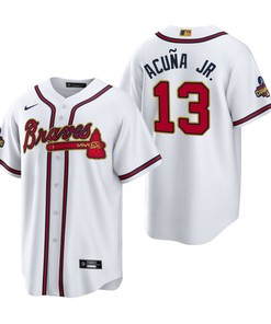 Ronald Acuna Jr. 13 Jersey, Atlanta Braves White 2022-23 Gold Program Jersey