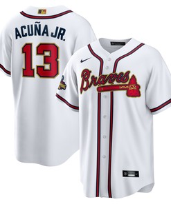 Ronald Acuna Jr. Atlanta Braves 2022 Gold Program Replica Player Jersey - White Mlb Ver 1