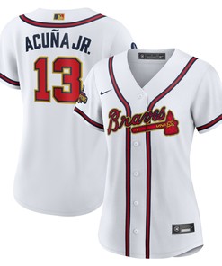 Ronald Acuna Jr. Atlanta Braves Womens 2022 Gold Program Replica Player Jersey - White Mlb