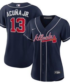 Ronald Acuna Jr. Atlanta Braves Womens Alternate Replica Player Jersey - Navy Mlb