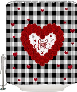Rose Flowers Heart Shower Curtain with Waterproof Fabric | Bathroom Decor