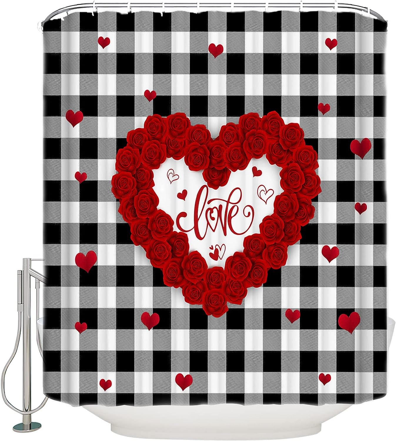 Rose Flowers Heart Shower Curtain with Waterproof Fabric | Bathroom Decor
