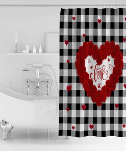 Rose Flowers Heart Shower Curtain with Waterproof Fabric | Bathroom Decor