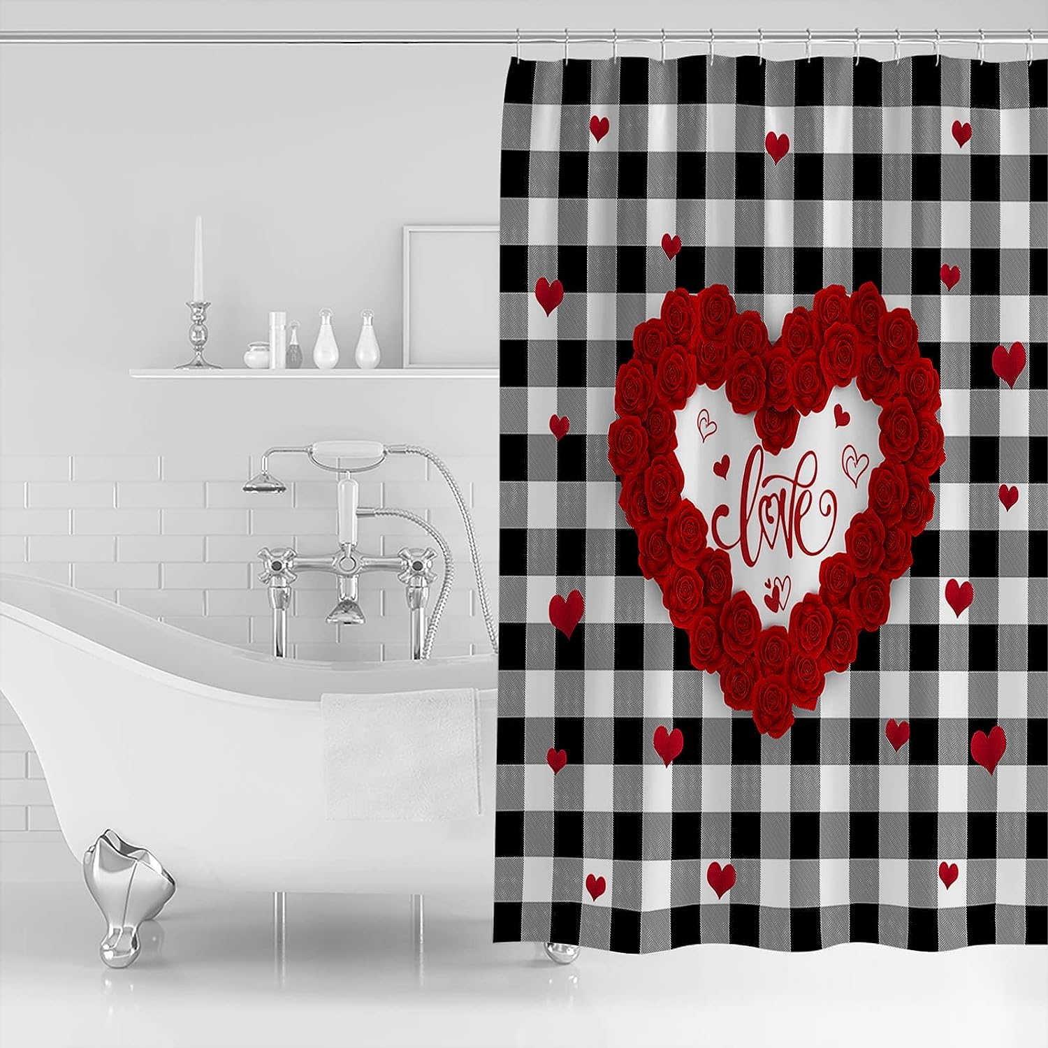 Rose Flowers Heart Shower Curtain with Waterproof Fabric | Bathroom Decor