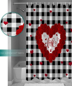 Rose Flowers Heart Shower Curtain with Waterproof Fabric | Bathroom Decor