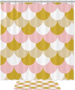Rose Gold Fish Scales Shower Curtain with Microfiber Accents - Water Themed Bathroom Decor