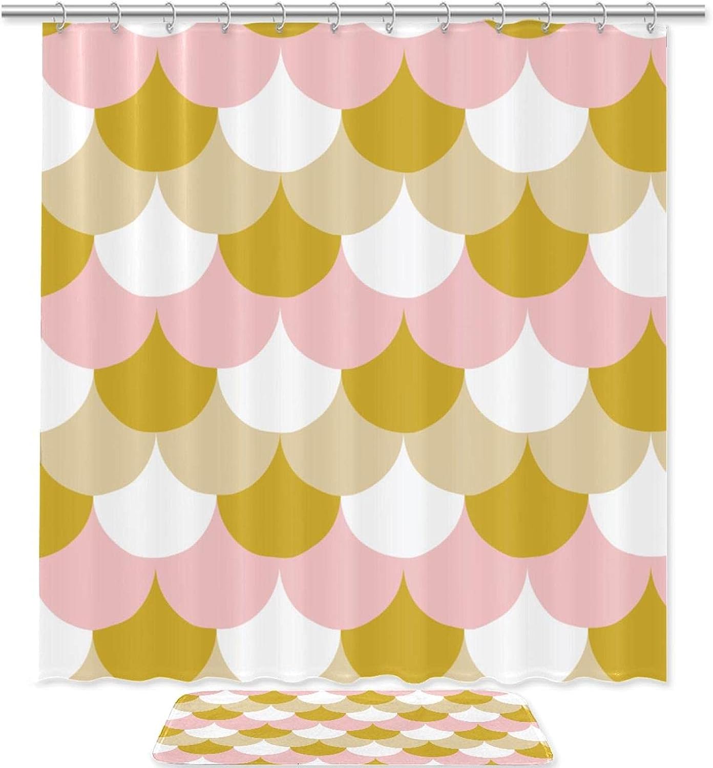 Rose Gold Fish Scales Shower Curtain with Microfiber Accents - Water Themed Bathroom Decor
