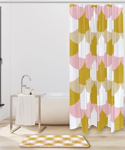 Rose Gold Fish Scales Shower Curtain with Microfiber Accents - Water Themed Bathroom Decor
